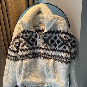 Abercrombie Cozy White and Black Sherpa Pullover